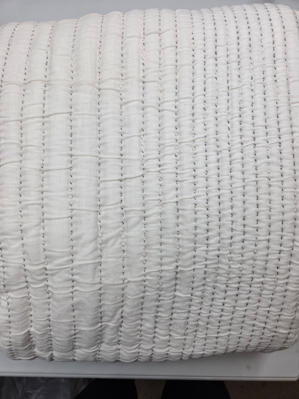 QUINCE Organic Cotton Channel Stitch Coverlet Full/Queen Undyed 7429 - Picture 7 of 9